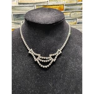 Vintage Art Deco Crystal Rhinestone Necklace Choker Mid Century Modern MCM